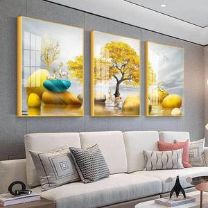 客厅装饰画现代简约北欧沙发背景墙挂画冰晶饭厅大气晶瓷三联壁画