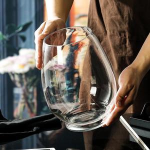 创大号意简约植物水培玻璃器皿透明花瓶办公室圆形生态小鱼缸摆件