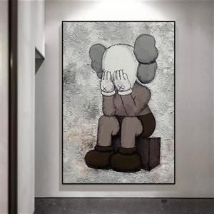 手绘艺术形象KAWS油画玄关竖版装饰画卡通动漫床头儿童房数字挂画