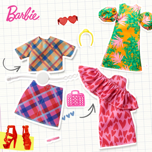 芭比Barbie之夏日潮流配件套装女孩娃娃换装玩具衣服配件生日礼物