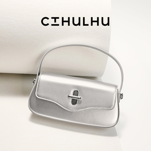明星同款CTHULHU韩国品牌单肩斜挎包包女质感高级手提新月法棍包