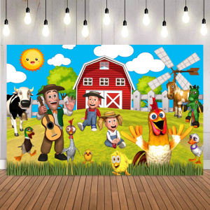 Custom Green Grass Farm Barn Animal Tractor Photo Background