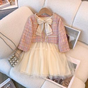 小黄鸭春装女童生日公主裙2024新款时髦小香风套装儿童女孩连衣裙