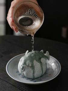 创意可爱河豚茶宠摆件青砂石动物招财精品茶桌茶台鱼缸造景装饰品
