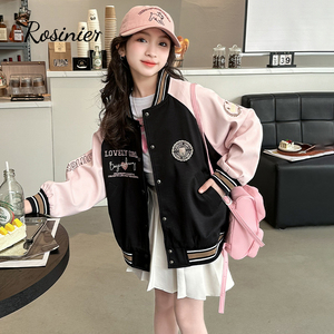 韩国ROSINIER女童外套春秋款2024新款中大童学院风春季棒球服上衣
