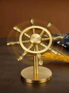 黄铜领航员一帆风顺船舵摆件桌面装饰品工艺品掌舵解压方向盘旋转
