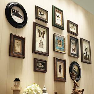 客厅照片墙美式欧式复古墙面装饰相片框实木相框挂墙相册组合创意