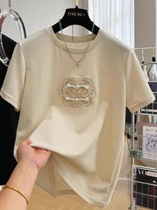 特大码300斤新中式国风刺绣圆领短袖T恤男女夏季高级感打底衫上衣