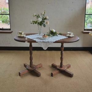 简餐桌子茶几实木椭圆长桌法式咖啡角布置个性多功能方圆茶桌边几