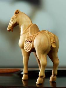 黄杨木雕生肖马摆件手把件动物实木质圆雕工艺品招财骏马家居饰品