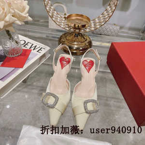 法国代购Roger Vivier/RV女鞋 24早春新款钻扣猫跟高跟后绊带凉鞋