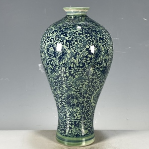大清雍正年制绿釉产值花卉纹梅瓶古玩古董仿古老瓷器收藏装饰摆件
