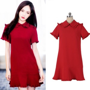 Red Dress Women's Summer High-end Tang Yan Star Doll Collar