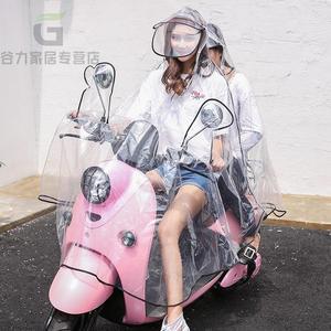 时尚全透明雨衣双人电瓶车电动车雨衣加大加宽头盔式双帽檐雨披