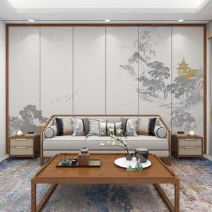 轻奢新中式水山水壁布客WRS背厅电视墨景墙壁纸沙发室影视壁画茶