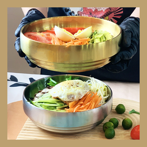MVA不锈钢碗304加厚双层防烫冷面碗韩式拌面拌饭碗金色商用家用碗