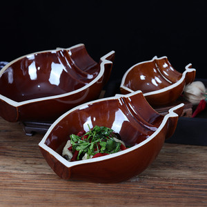 特色餐具陶瓷中式半坛菜盘子个性半瓦罐餐具农家乐餐具农家菜碗