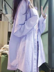 韩版hiphop纯棉衬衫女夏季薄款淡紫色时尚宽松显瘦遮肉衬衣外穿潮