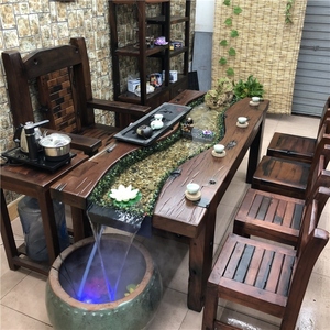 新中式老船木高山流水茶台景观椅组合原木禅意桌茶几客厅家用简约