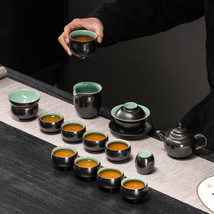 窑变功夫茶具套装陶瓷天目釉家用客厅茶壶功夫茶杯茶盏泡茶器整套