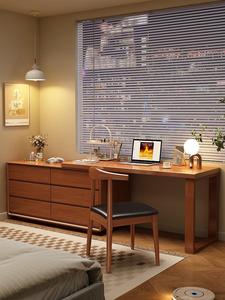 宜家可伸缩转角书桌成人家用卧室梳妆台实木电脑桌书柜一体拐角工