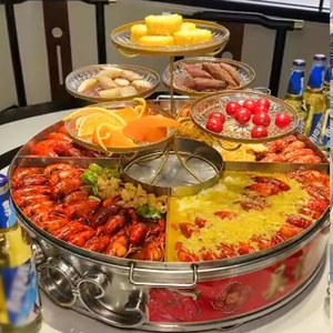 海鲜大咖盘龙虾盘不锈钢海鲜锅餐厅饭店创意拼盘圆形家用加热盘子