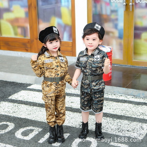 六一迷彩服套装儿童贝雷帽男童女童小孩夏令营军训作训服角色扮演