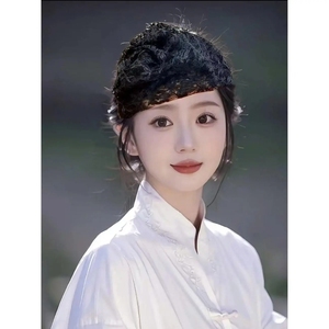蕾丝小贝雷帽遮白发绣脸型韩国风发饰欧美复古蝴蝶结礼帽时尚发箍