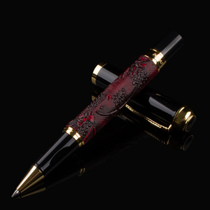 精美红色浮雕皮纹金属圆珠笔 商务办公签字笔 学习书写宝珠笔礼品