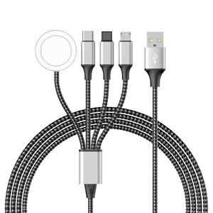 USB+Type C拖一二三数据线无线充电器适用苹果iPhone14手表iwatch1/2/3/4/5/6/7/8/9安卓四合一充电线