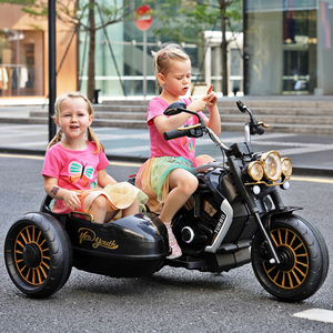 澳贝儿童电动摩托车八嘎车双人可坐宝宝玩具车男女孩生日礼物充