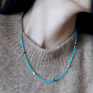 蓝松石串珠项链宝石拼接设计感项链百搭时尚个性绿松石多宝石项链
