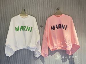 Marni/玛尼 23秋新款字母印花logo蝙蝠袖上衣女士圆领卫衣运动衫