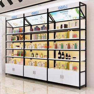 超市货架展示架产品置物架带灯箱多层陈列柜配件化妆品展示柜