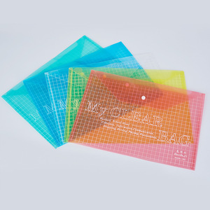 厂家直销A4彩色透明文件袋 方格子资料袋 纽扣袋 按扣袋 公文袋