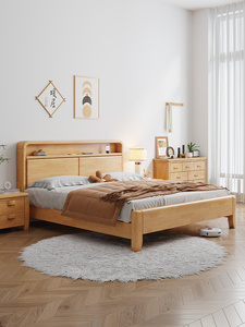 IKEA宜家北欧实木床现代简约带USB夜灯1.8米单双人床1.5m床小户型