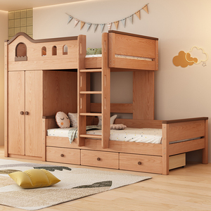 橡木上下床双层床全实木错位型高低床交错式高架子母床儿童上下铺