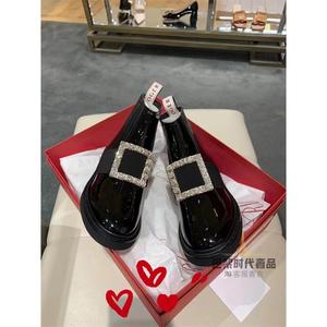 代购Roger Vivier/RV女鞋方扣钻扣厚底漆皮切尔西马丁靴女士短靴