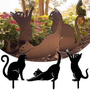 Garden Decorative Stake Cat Fairy Dance Together Metal