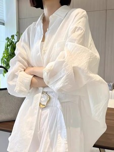 特大码300斤韩版设计感小众不规则白衬衫男夏季情侣装纯色防晒衣