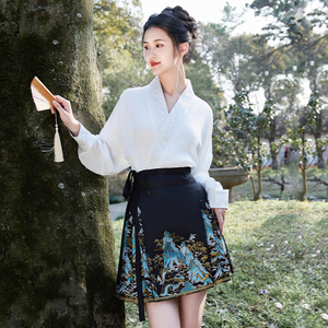 汉馥2024年夏季新款短款马面裙新中式国风短裙小个子汉服套装半裙