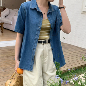 短袖簿牛仔外套女2024春夏季时尚设计感新款韩版女装宽松显瘦衬衫
