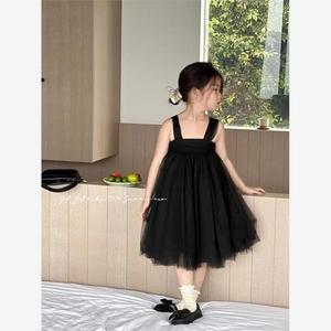 巴拉巴拉女童吊带裙夏季新品韩系黑色气质纱裙儿童设计感小众抹胸