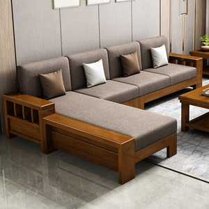 全友家居官网实木沙发组合新中式现代简约小户型制布艺客厅全木头