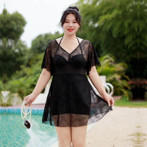 女士泳衣2024年新款高级感大码黑色连体吊带裙式显瘦罩衫遮肚子肉