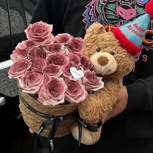 玩偶小熊抱抱桶仿真花束送女朋友闺蜜女生生日礼物永生花玫瑰花