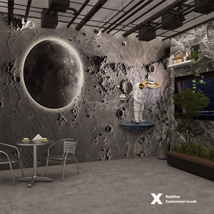 3D立体月球凹凸表面浮雕定制背景店铺装修墙纸工业风直播星空壁画