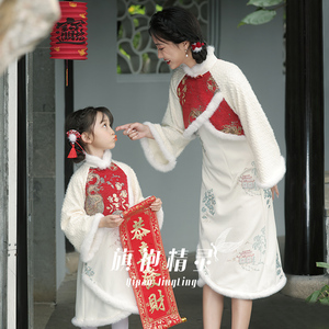 民国风女童旗袍夏季长袖亲子母女装新中式童装改良儿童唐装拜年服