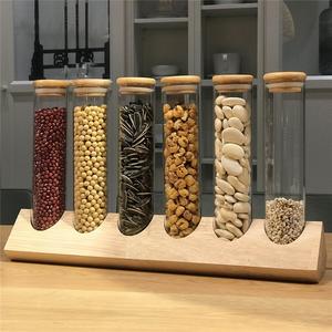 咖啡豆试管展示架 厨房密封罐豆类储存陈列架玻璃瓶创意实木收纳