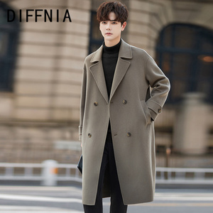 DIFFNIA冬季韩版中长款高端男装羊毛大衣英伦风衣双面羊绒外套男